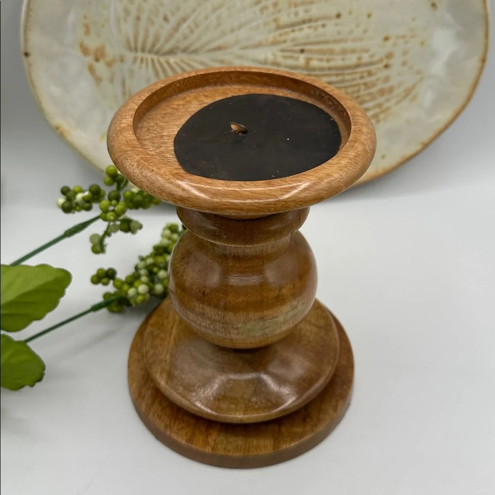 Pottery Barn Fruitwood Natural Candle Holder.